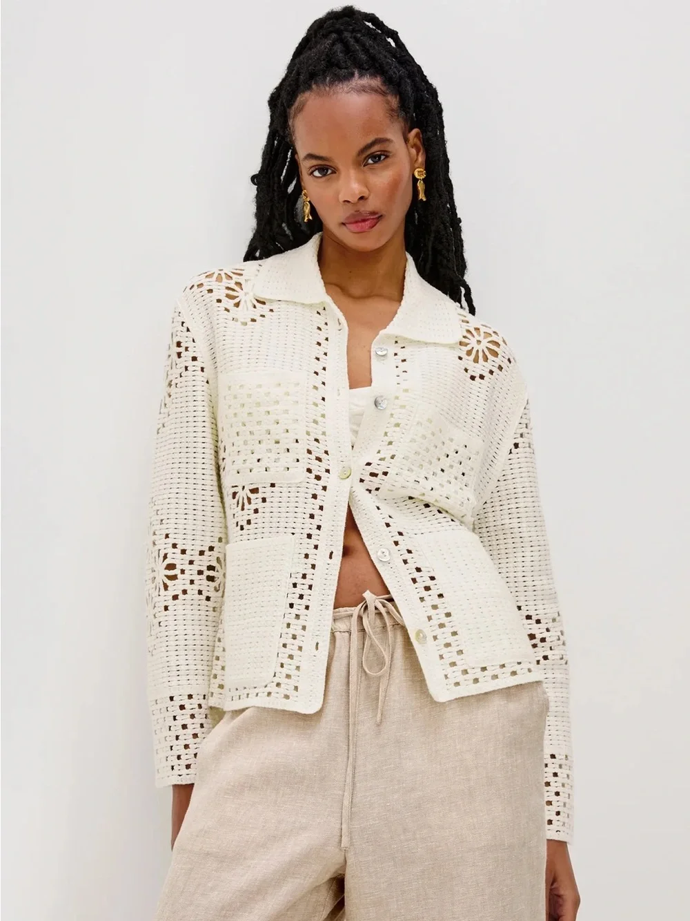 Rails Patmos Sweater Ivory White Cream Crochet Knit Size Small NWT New